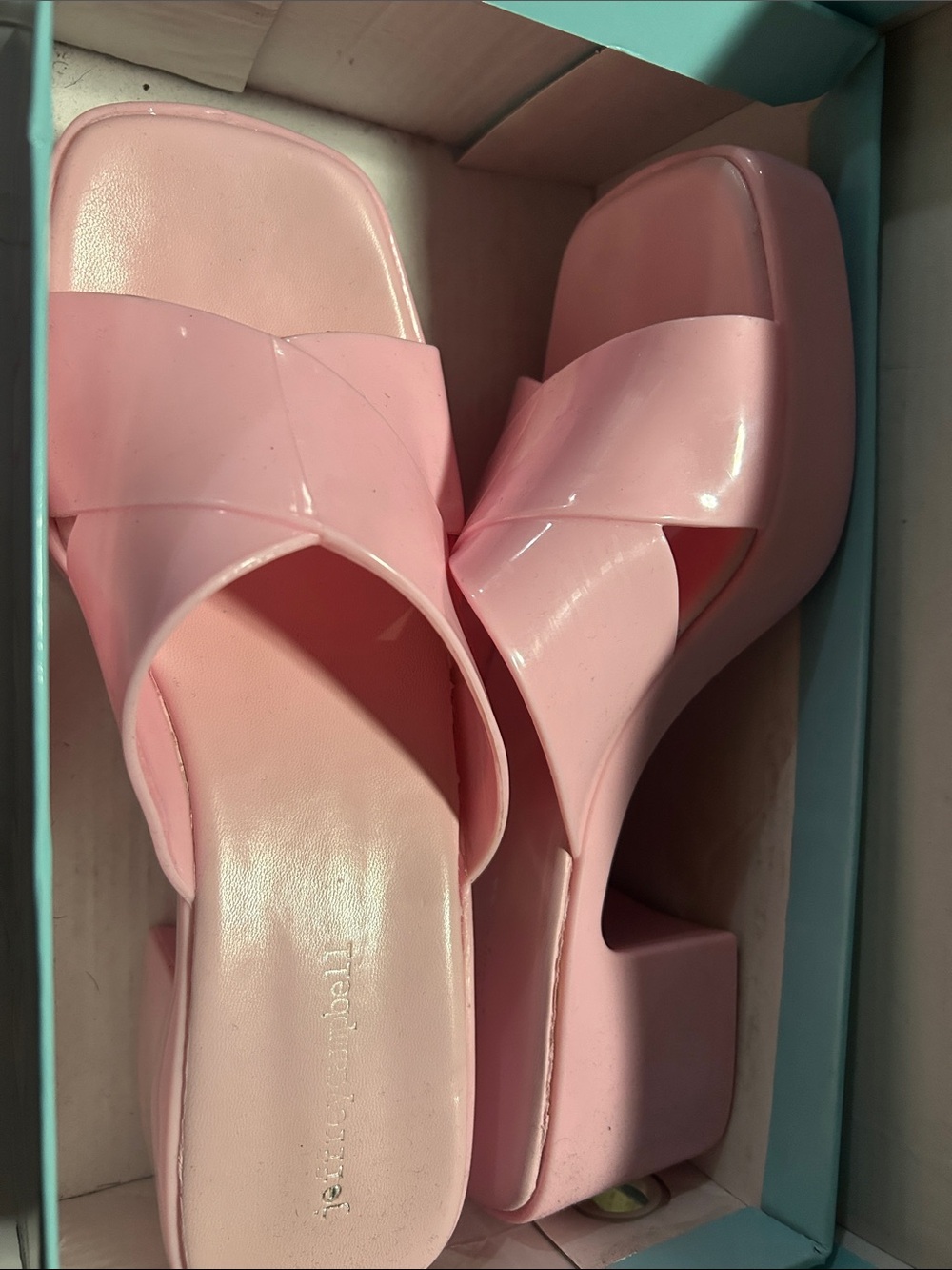 Jeffrey Campbell Pink Patent Platform Mules